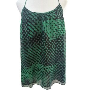 Theory Black & Green Print 100% Silk Camisole Size Medium